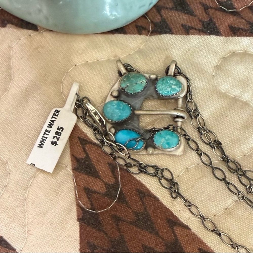 Sterling Silver White Water Turquoise Buckle Necklace -